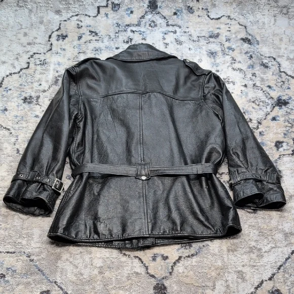 Schott NYC Perfecto Leather Motorcycle Jacket 16 Black Belted USA Made Vintage - Picture 7 of 12